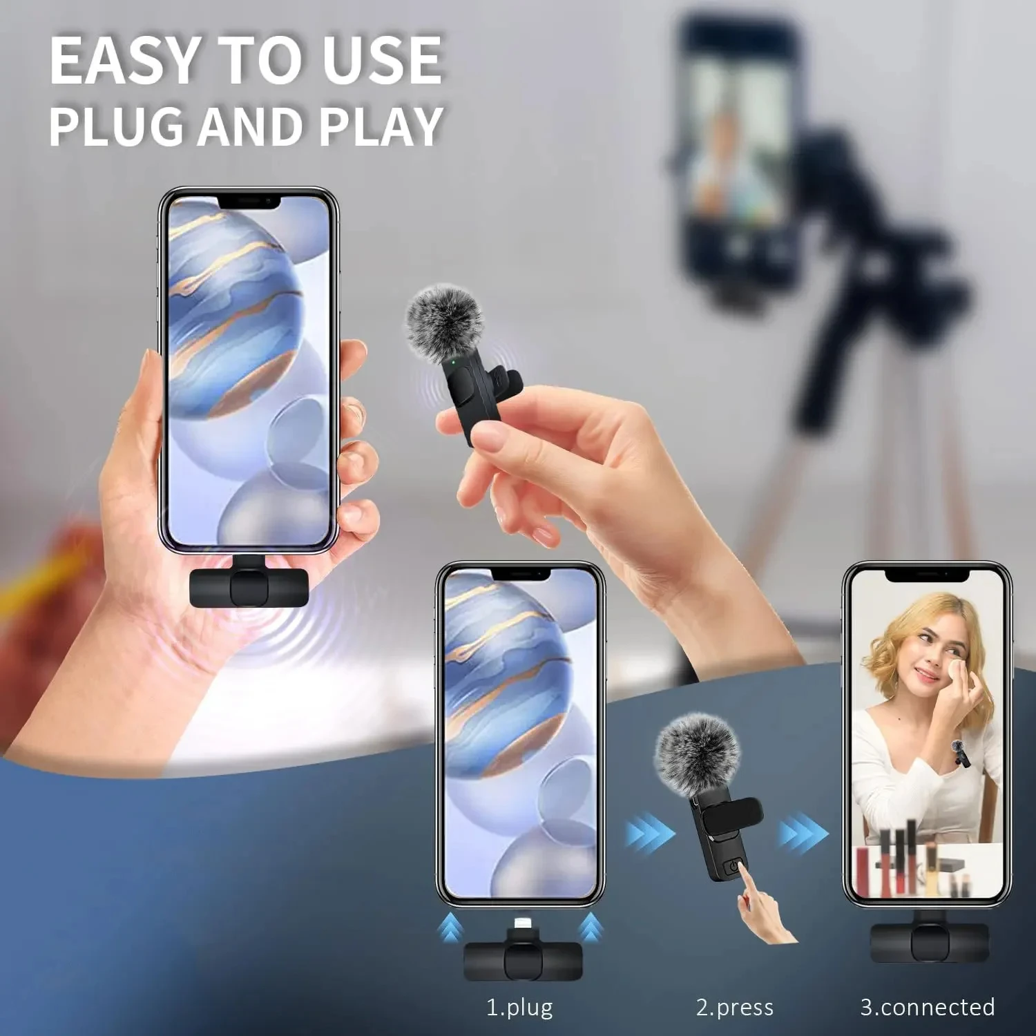 Wireless Lavalier Microphone Mini USB-C Noise Reduction for iPhone Android Live Streaming Interviews Portable Handheld Mic - Image 2