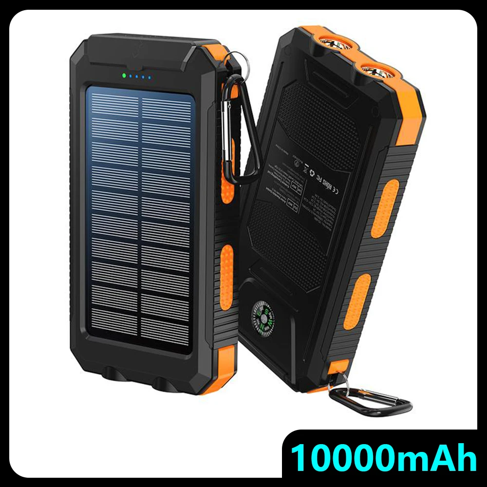 Solar Power Bank 10000mAh – External Battery Charger with Strong LED Light – Portable Power for All Smartphones