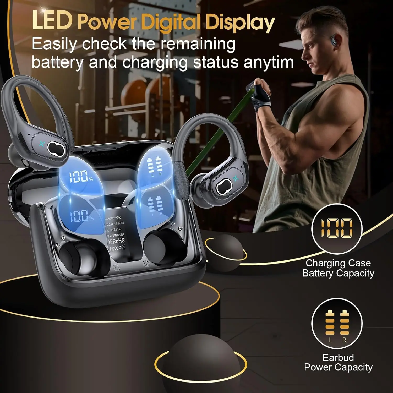 Original GDLYL HD65 TWS Bluetooth V5.4 Headphones Wireless LED Digital Display Earphones Noise Reduction Waterproof Headset New - Image 6