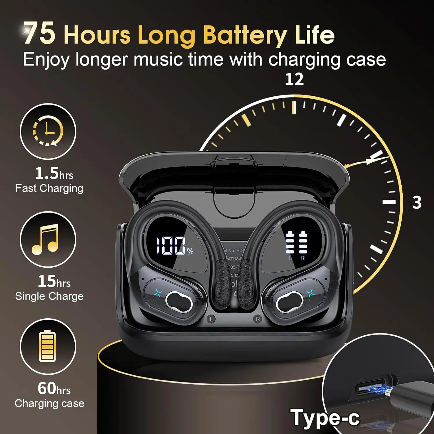 Original GDLYL HD65 TWS Bluetooth V5.4 Headphones Wireless LED Digital Display Earphones Noise Reduction Waterproof Headset New - Image 3