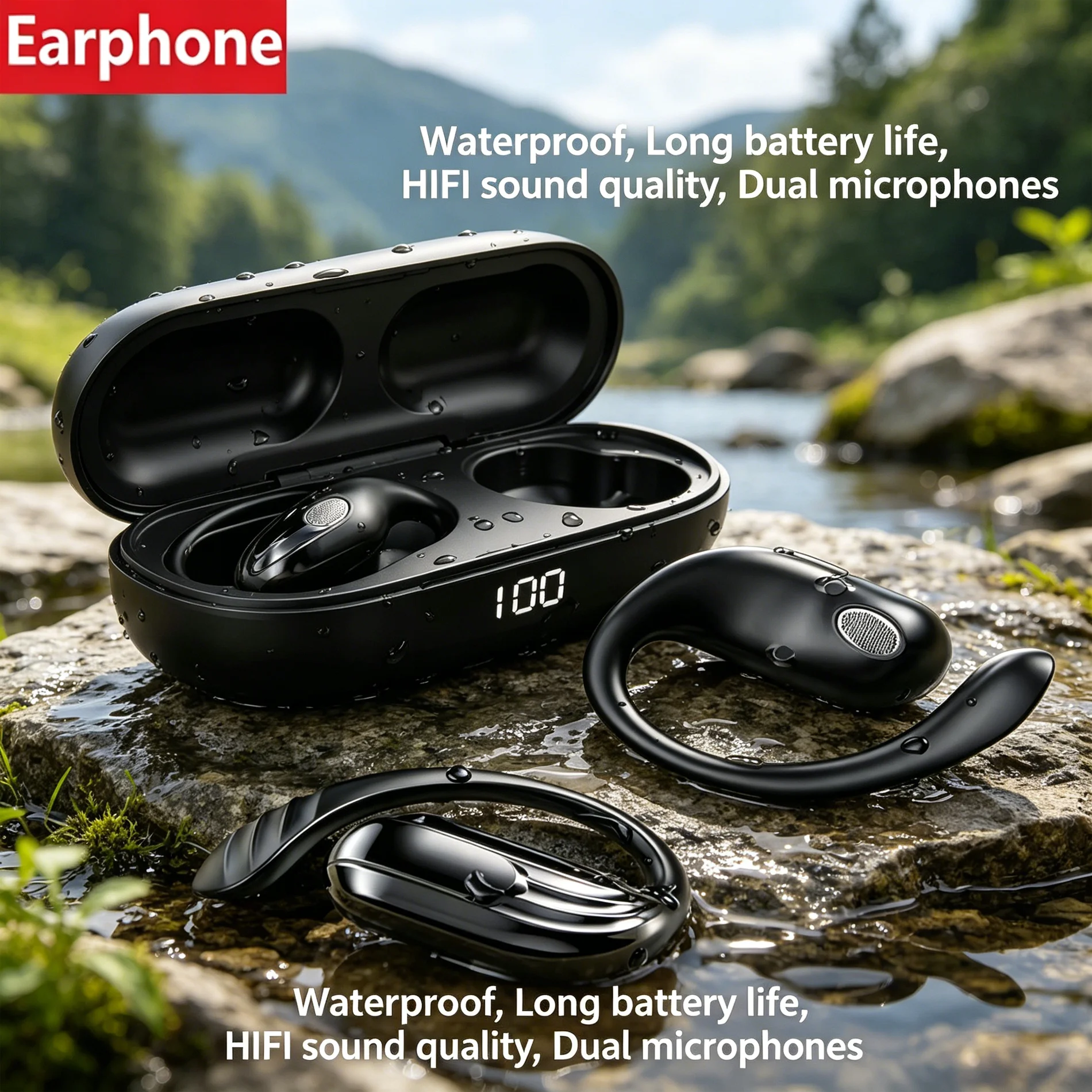 New Wireless Headphones Bluetooth 5.4 Earphones True with Mic Button Control Noise Reduction Sports Earhooks Waterproof Headset